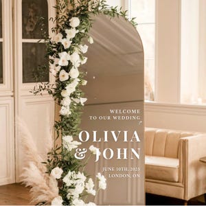 Personalized Wedding Vinyl Mirror Decal Wedding Sign Welcome To Our Wedding Vinyl Sticker Reception Sign Selfie Mirror Decal Custom Names
