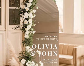 Personalized Wedding Vinyl Mirror Decal Wedding Sign Welcome To Our Wedding Vinyl Sticker Reception Sign Selfie Mirror Decal Custom Names