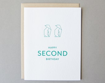 Penguin Second Birthday - Letterpress Card