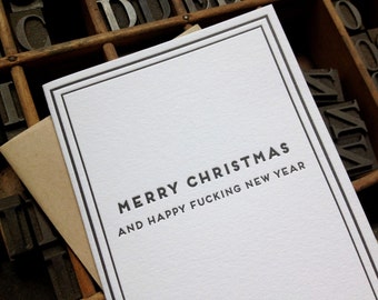 Frohe Weihnachten und Neujahr glücklich f-Ing - Karten für Dudes - Buchdruck