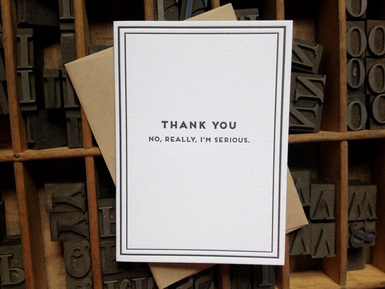 Cards for Dudes Thank you, I'm serious Letterpress Thank You Card image 2