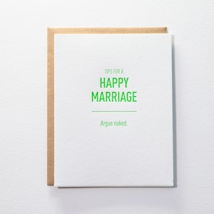 Tips for a Happy Marriage: Argue Naked Letterpress Card image 1