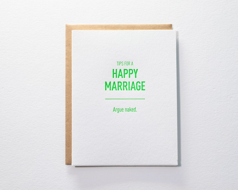 Tips for a Happy Marriage: Argue Naked Letterpress Card image 1