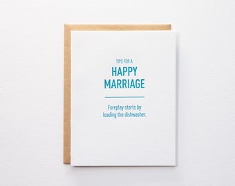 Tipps für eine glückliche Ehe: Geschirrspüler Vorspiel - Buchdruck-Karte