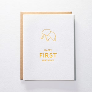 Elefante Feliz Primeiro Aniversário - Cartão Letterpress