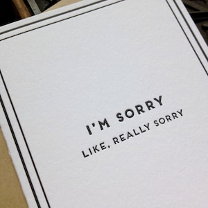 I'm Sorry Cards for Dudes Letterpress Sympathy Card image 1