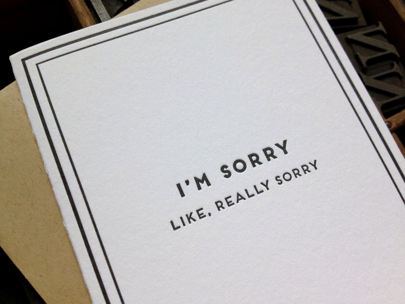 I'm Sorry Cards for Dudes Letterpress Sympathy Card image 1