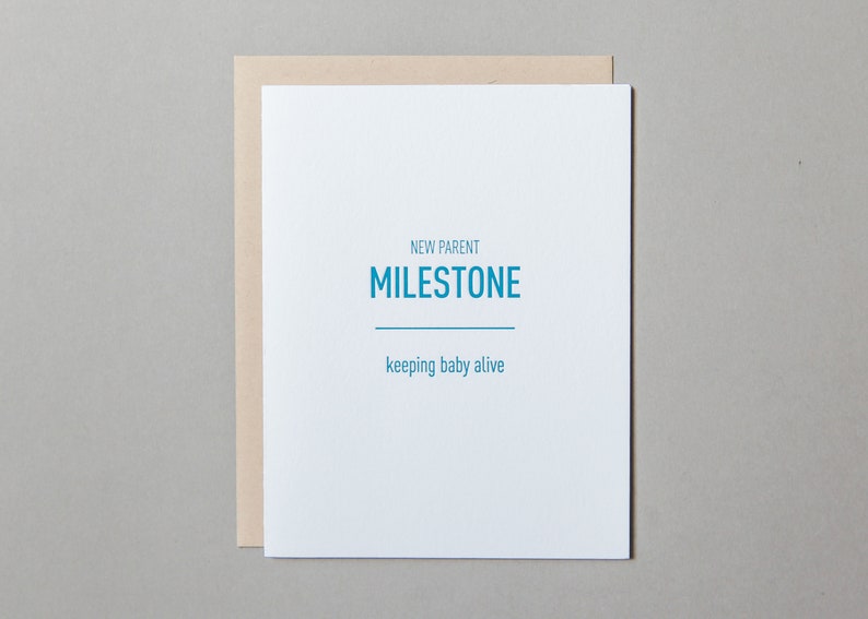 New Parent Milestone: Keeping Baby Alive Letterpress Card New Baby Card image 2