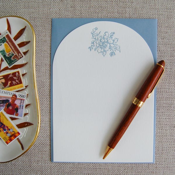 French Bouquet blue floral stationery kit, letterpress stationery with envelopes