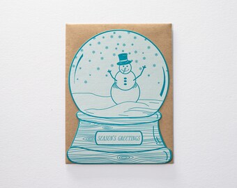 Schneemann Snow Globe Weihnachtskarte - Buchdruck