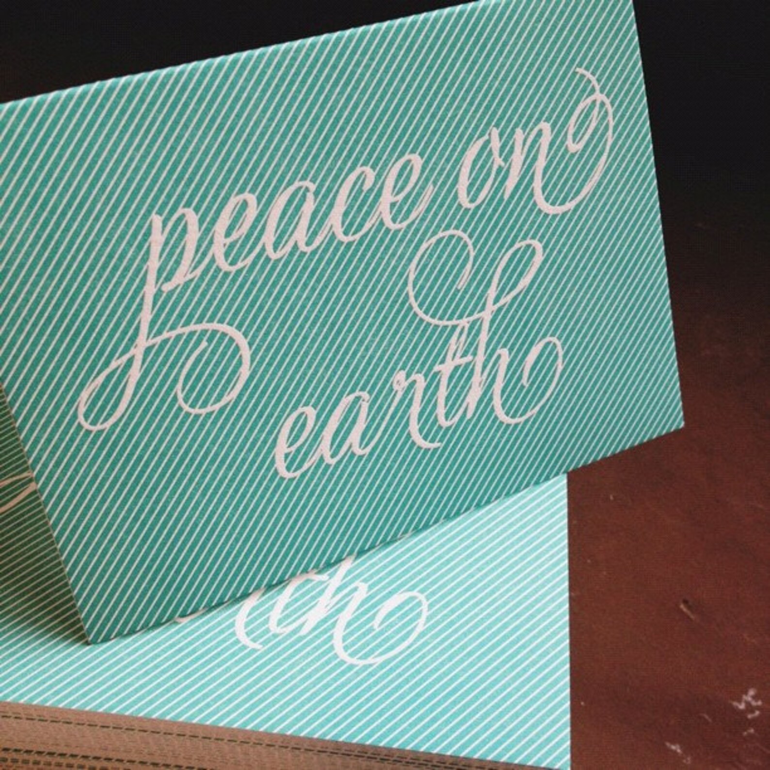 Peace on Earth - Neon Pinstripe Letterpress Card - Holiday Card ...
