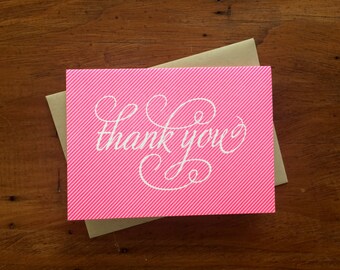 Thank You Pinstripe (Pink) - Letterpress Card