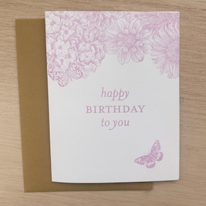 Cartão de aniversário floral - Feliz aniversário para você - Cartão de aniversário com borboleta floral roxa