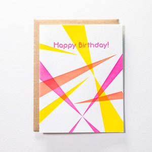 80er Jahre Geburtstagskarte (Neon Orange Gelb Pink) - Retro inspirierte Letterpress Karte
