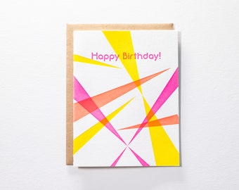 80s Birthday Card (Neon Orange Yellow Pink) - Retro Inspired Letterpress Card