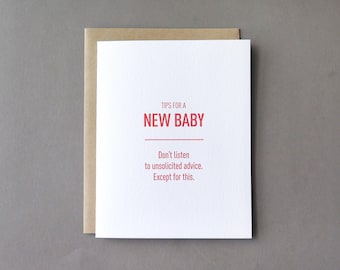 Tips for a New Baby: Unsolicited Advice - Letterpress Card