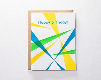 80s Birthday Card (Neon Blue Green Yellow) - Retro Inspired Letterpress Card