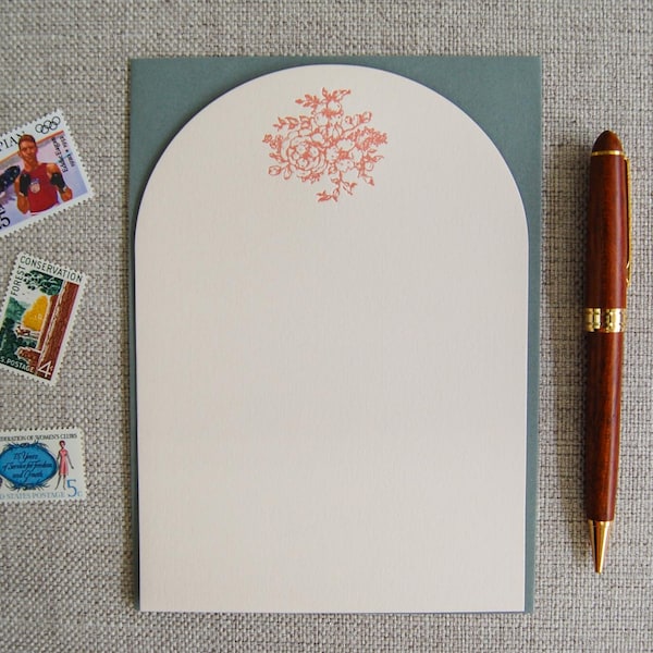 Pink Floral stationery kit, letterpress stationery with envelopes
