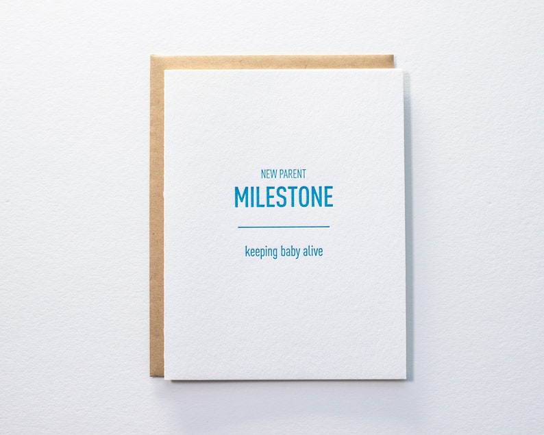 New Parent Milestone: Keeping Baby Alive Letterpress Card New Baby Card image 1