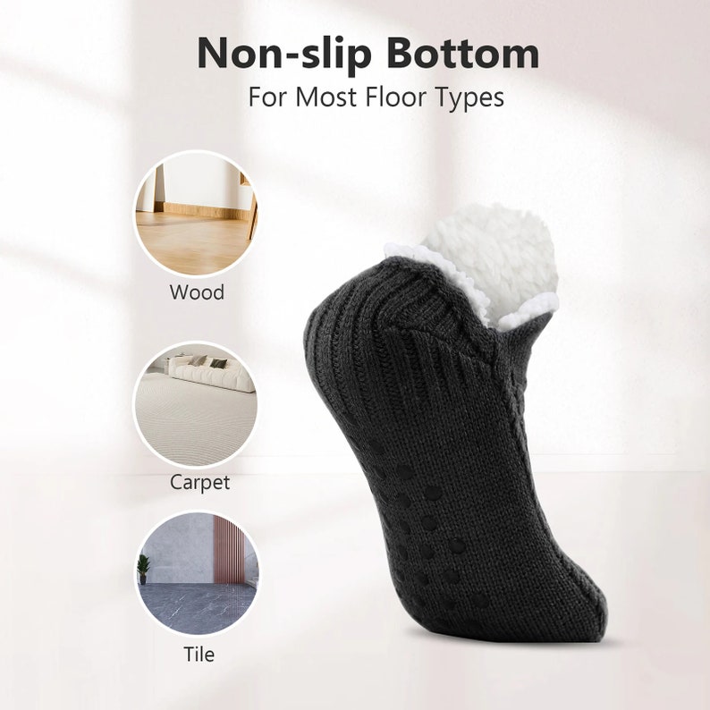 Men's Thermal Slipper Socks Cozy Fleece Lined Fluffy Non-slip Floor ...