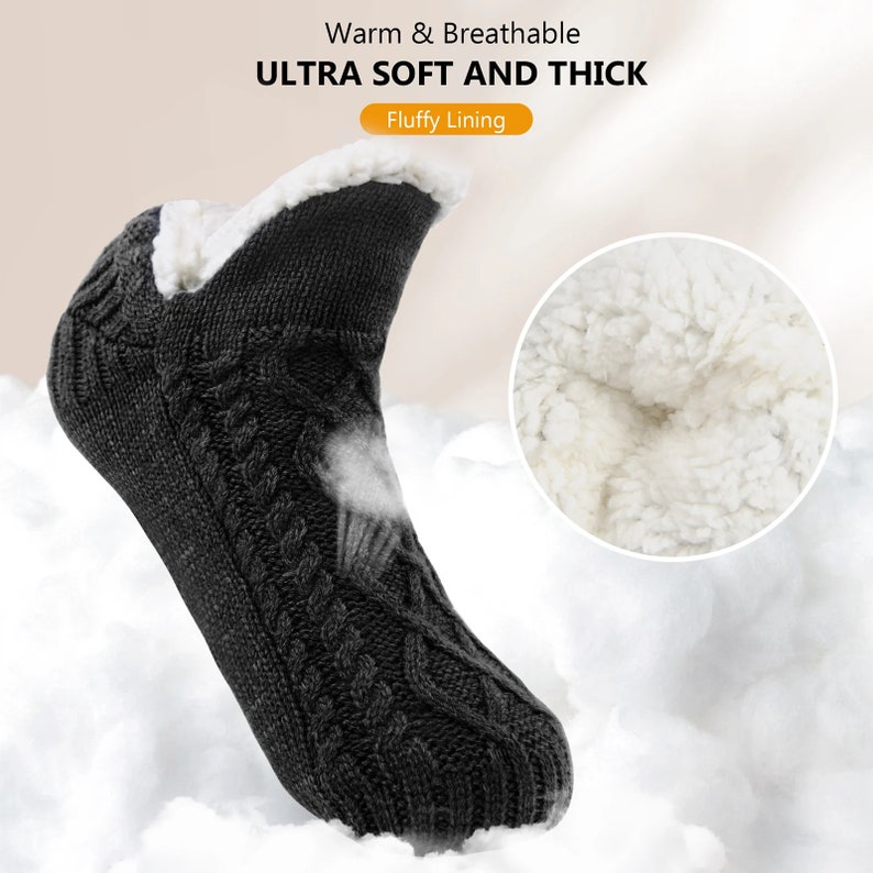 Men's Thermal Slipper Socks Cozy Fleece Lined Fluffy Non-slip Floor ...