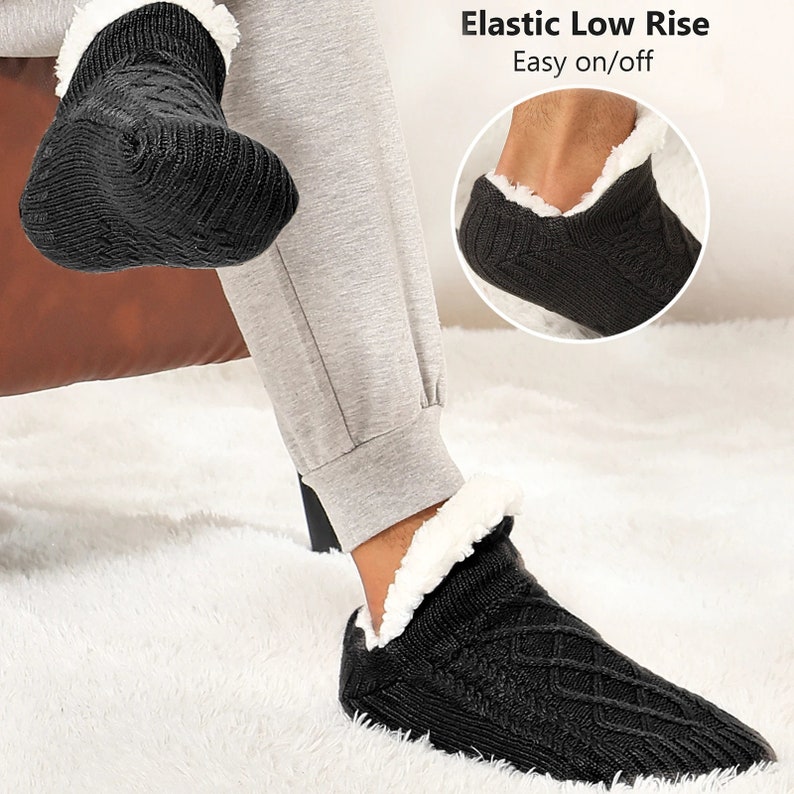 Men's Thermal Slipper Socks Cozy Fleece Lined Fluffy Non-slip Floor ...