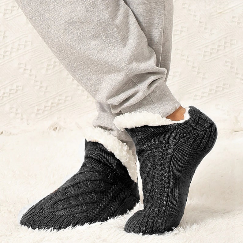 Men's Thermal Slipper Socks Cozy Fleece Lined Fluffy Non-slip Floor ...