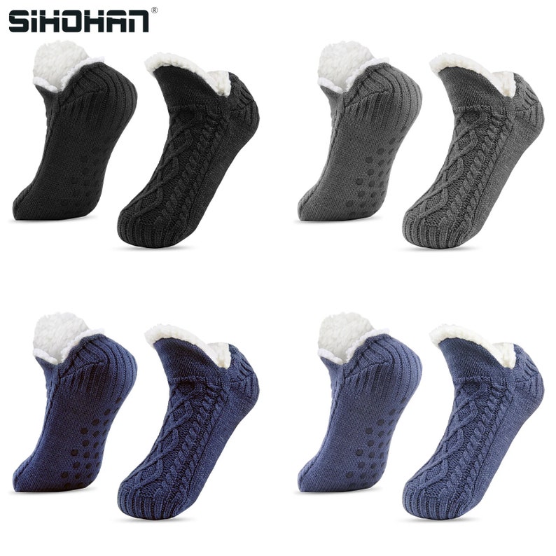 Men's Thermal Slipper Socks Cozy Fleece Lined Fluffy Non-slip Floor ...