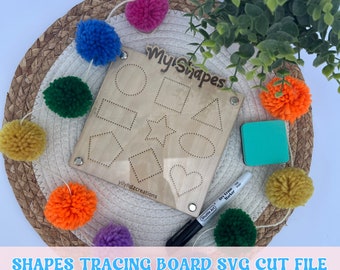 Shapes Tracing Reusable Board svg, Reusable Shape Trace Dry Erase Board Laser Cut file, Draw Shapes Montessori Materials svg, Laser File svg