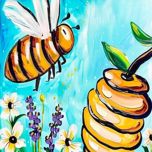 Afdrukbare downloadsjabloon Bee Hive Paint Party