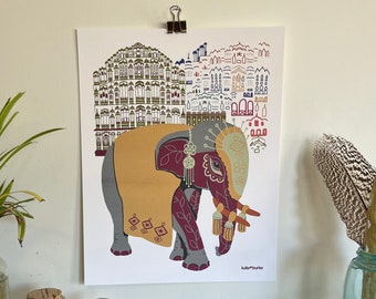 Ekta Elephant 11”x14” Digital Print: Journey to Jaipur Collection by Kate E. Burke