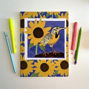 Western Meadowlark & Sunflowers 7.5&quot; x 10&quot; x .75&quot; Notebook Large: Bird Series by Kate E. Burke