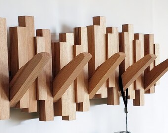 Unique Irregular Wood Wall Mounted Piano Coat Rack - Handmade Flip Down Hook Rack for Stylish Home - Easy Install Storage Organizer