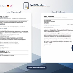 Lebenslauf Vorlage + Anschreiben | Bewerbungsvorlage Deutsch | Word & Google Docs| Ingenieur | German Engineering CV