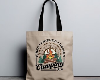 Campfire Camping Crew Tote Bag,  Eco Friendly Outdoor Adventure Lover Handbag , Gift For Camper, Gift for Nature Lover