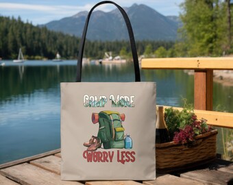 Camp More Worry Less Camping Tote Bag,  Eco Friendly Outdoor Adventure Lover Handbag , Gift For Camper, Gift For Nature Lover