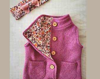 Walk vest for children, size 74, berry-coloured as a set with matching headband