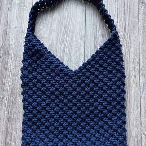Handmade macrame woven navy blue bag