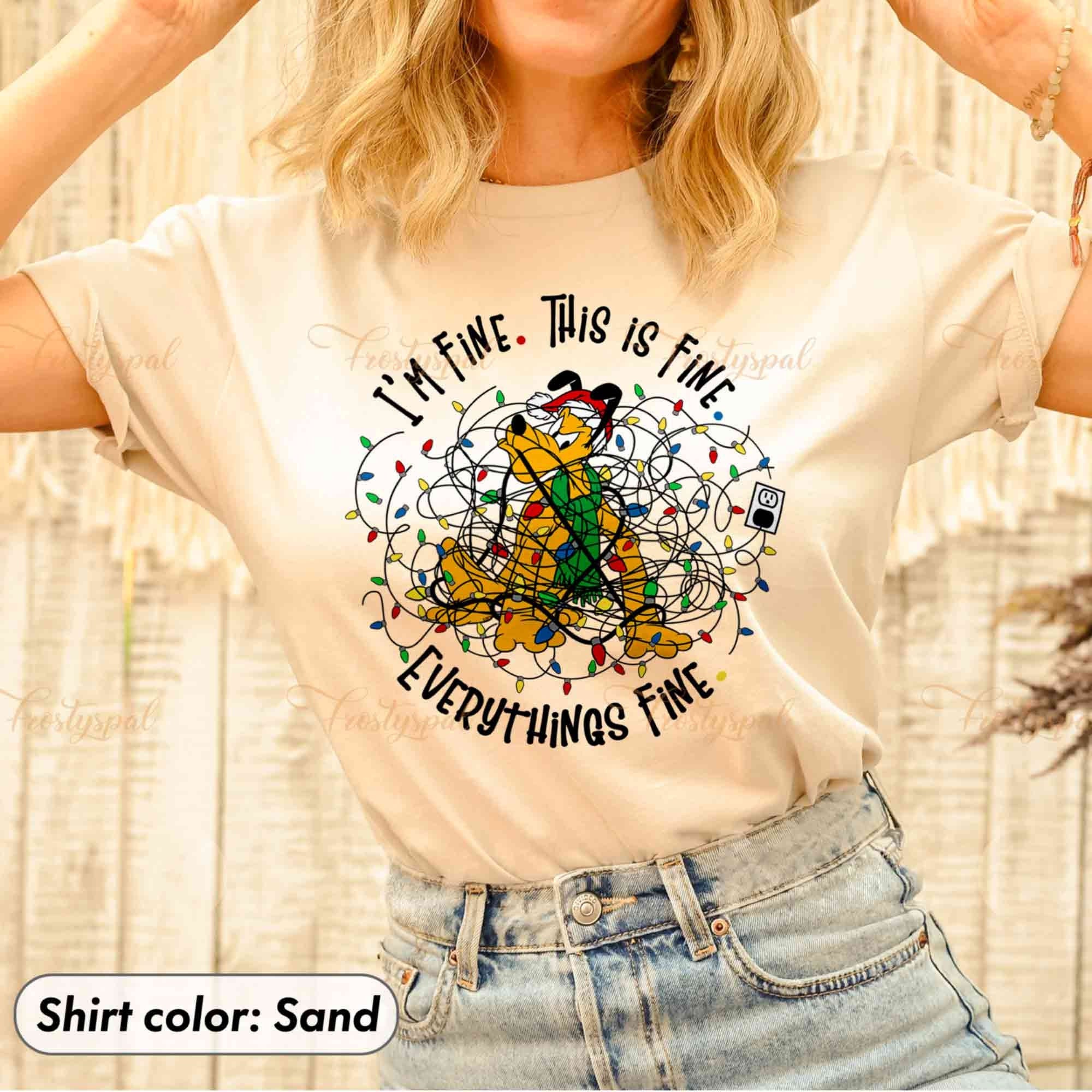 Discover I'm Fine Everything Is Fine Disney Christmas Shirt Vintage Santa Pluto Lights T-shirt