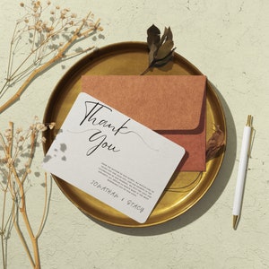 Modèle de carte de remerciement calligraphie texturée minimaliste, mariage minimaliste, carte de correspondance pliée Merci, imprimable, modifiable, lien instantané