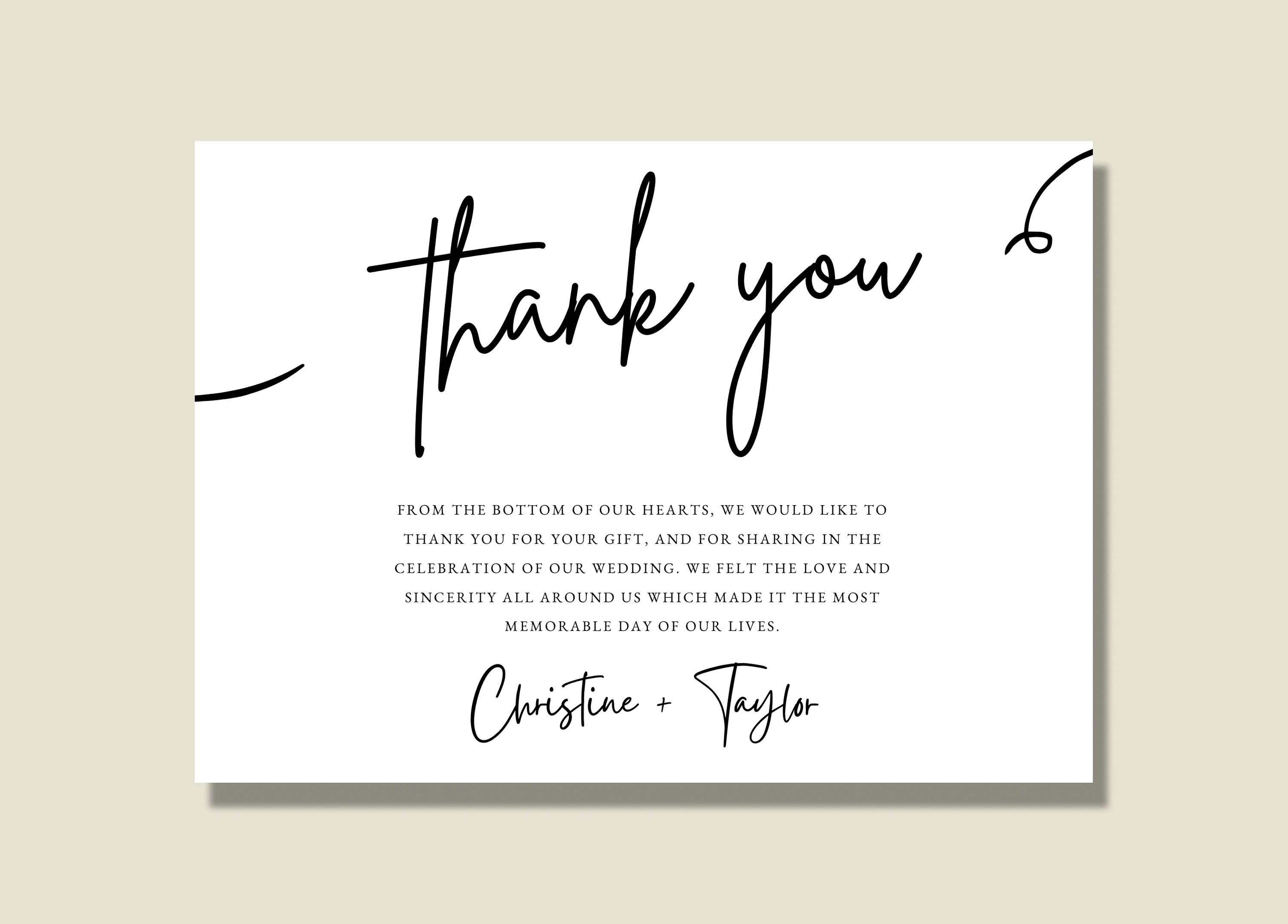 Minimalist Black and White Calligraphy Thank You Card Template ...