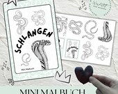 Schlangen Mini Malbuch, PDF Download, Mitgebsel zum Ausdrucken, kreative Idee für Kindergeburtstage, Achtsamkeit & Stressabbau