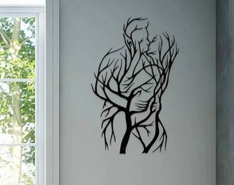 Couple Tree Metal Wall Art, Forever Lovers Wall Decor, Abstract Tree Man Woman Metal Wall Art, Modern Wall Hanging, Tree Wall Decor
