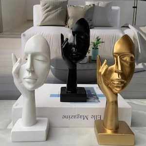 Abstract The Thinker Statues Sculptures Yoga Figurine Desk, Decorative Face Sculpture, Gold/Black/White Face Figurine, Luxury Home Decor image 1