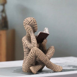 Reading Woman Statue Abstract Desktop Sculpture, Sitting Person Reading Book Shaped Home Decoration Ornament image 6