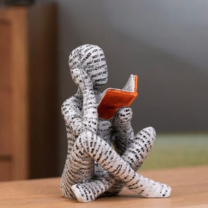 Reading Woman Statue Abstract Desktop Sculpture, Sitting Person Reading Book Shaped Home Decoration Ornament image 2