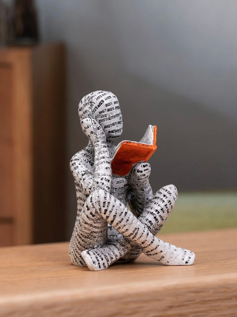 Reading Woman Statue Abstract Desktop Sculpture, Sitting Person Reading Book Shaped Home Decoration Ornament image 2