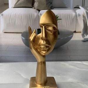 Abstract The Thinker Statues Sculptures Yoga Figurine Desk, Decorative Face Sculpture, Gold/Black/White Face Figurine, Luxury Home Decor Gold