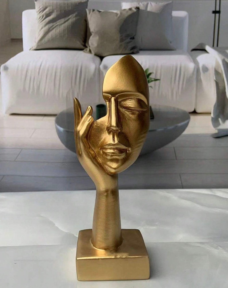 Abstract The Thinker Statues Sculptures Yoga Figurine Desk, Decorative Face Sculpture, Gold/Black/White Face Figurine, Luxury Home Decor Gold