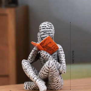 Reading Woman Statue Abstract Desktop Sculpture, Sitting Person Reading Book Shaped Home Decoration Ornament image 3